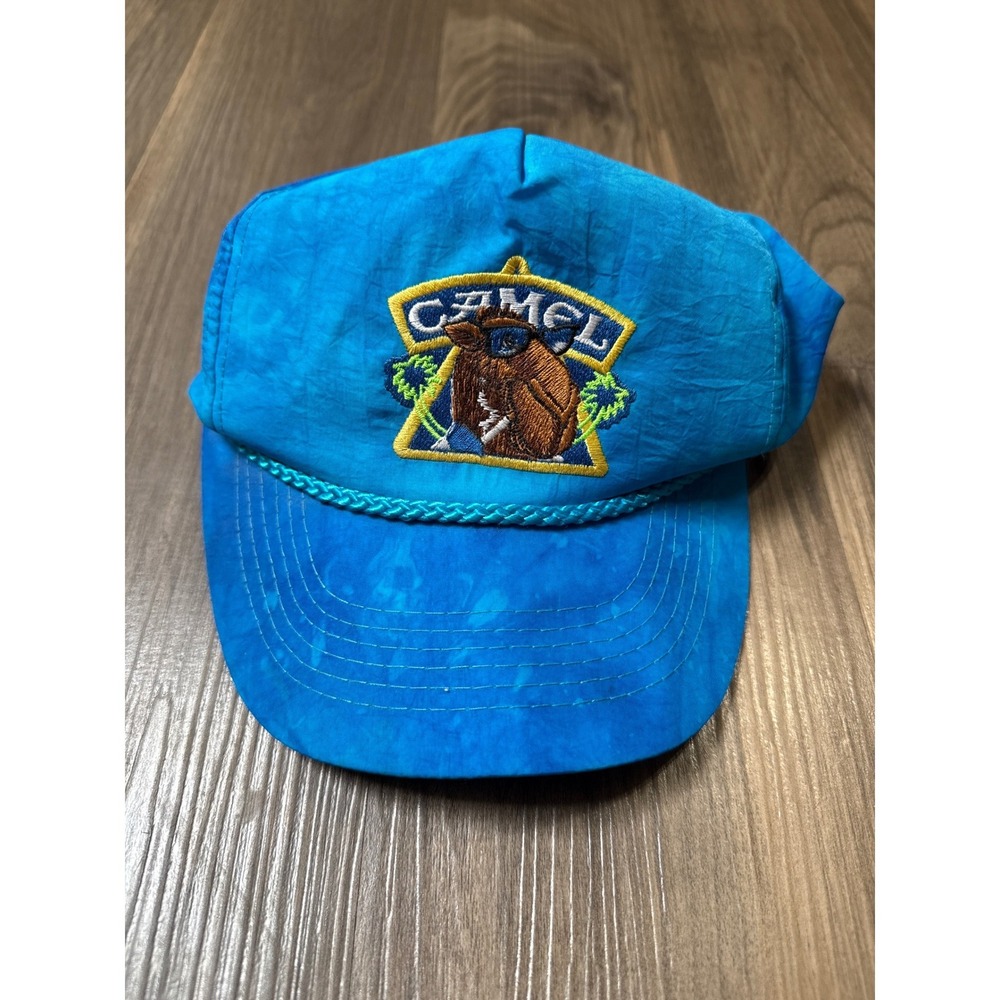 VTG Joe Camel Smooth Snap Back Hat Mens OSFA Blue Tie Dye Nylon Rope Cap